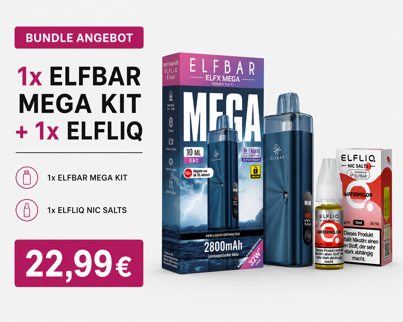 1x ELFBAR MEGA KIT + 1x ELFLIQ - BUNDLE 